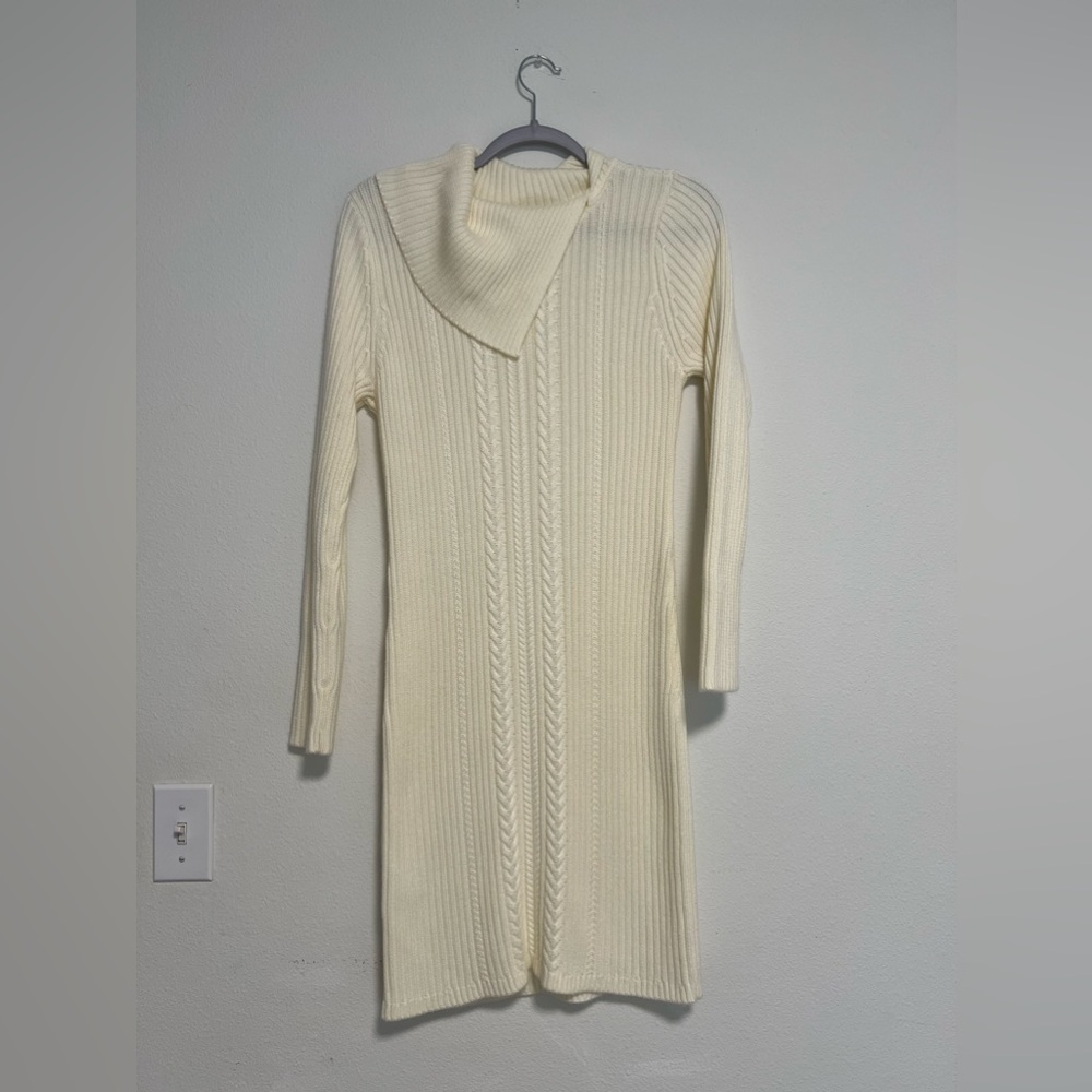 Calvin Klein Size M Ivory Knit Cowl Neck Sweater Dress